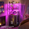 Corner Bar Cabinet with Power Outlet, Industrial Wine Cabinet with LED Strip and Glass Holder, 5-Tiers Liquor Cabinet Bar Unit