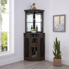 73" Tall Corner Bar Unit Reclaimed Barnwood Wine Cabinet with Storage, Lower Mesh Doors, Upper Liquor Shelf galss Holder