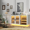 Wine Bar Cabinet w/LED Lights,Floating Coffee Bar w/ Glass Rack,Modern Buffet Sideboard w/ Doors & Storage Shelves, White