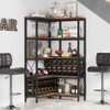 Large Corner Wine Rack, 5-Tier L Shaped Industrial Freestanding Floor Bar Cabinets for Liquor and Glasses Storage