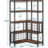 Large Corner Wine Rack, 5-Tier L Shaped Industrial Freestanding Floor Bar Cabinets for Liquor and Glasses Storage