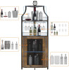 Corner Cabinet with Removable Wine Rack, Wine Bar Cabinet with Barn Door and Adjustable Shelves, Industrial Wine Cabinet