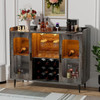 Hyomdeck Liquor Cabinet Bar with Power Outlet and LED Light, Wine Bar Cabinet with Wine and Glasses Rack Home Coffee Bar Cabinet