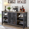 Industrial Wine Bar Cabinet for Liquor and Glasses Wood Coffee Bar With Wine Rack Metal Sideboard and Buffet Cabinet (55 Inch