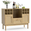 Anmytek Rattan Wine Bar Cabinet, Wood Liquor Cabinet with Wine Rack, Kitchen Sideboard Buffet Wine Cabinet with Drawer