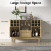 Anmytek Rattan Wine Bar Cabinet, Wood Liquor Cabinet with Wine Rack, Kitchen Sideboard Buffet Wine Cabinet with Drawer