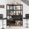 5-Tier L Shaped Industrial Freestanding Floor Bar Cabinets for Liquor and Glasses Storage Wine Glass Large Corner Wine Rack Home