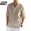 2022 New Men's Casual Blouse Cotton Linen Shirt Loose Tops Long Sleeve