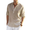 2022 New Men's Casual Blouse Cotton Linen Shirt Loose Tops Long Sleeve