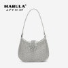 MABULA Rhinestone Bling Women Shoulder Bags Small High Quality Diamond Tote Handbag Luxury Design Half Moon Purse Crossbody Bag