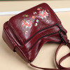 2023 Wine Red Women's Handbag Washable Leather Multi Pocket Ladies Crossbody Bag Chinese Floral Embroidery Female Shoulder Bags