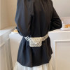 2023 New Girls Fanny Pack for Women Pearl Handmade Woven Waist Belt Bag Flap Mini Coin Bag Pouch Handbag