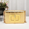 New Top Crocodile Embossed Women's Bag Leather Fashion Luxury Bag Diagonal Span Thick Chain Gold Women's Bag High-quality