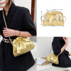 Retro Gold Cloud Bag for Women Luxury PU Leather Pleated Crossbody Handbag Ladies Designer Clutch Clip Single-Shoulder Bag Tote