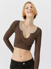 Mermaid Curve Tight Knit Rib Yoga Shirt Deep V Neckline Stripe Sports