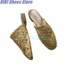 Straw Pattern Hollow Half Slippers Women's Low Heel Slip On Outerwear