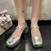 Rimocy Silver Thick Heels Mary Jane Shoes Women 2022 Buckle Strap Rimocy Silver Thick Heels Mary Jane Shoes Women 2022 Buckle Strap