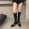 Autumn Women Leather Boots Sexy Punk Metal Fittings Heels Long Boots