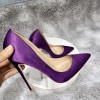 Solid Purple Satin Silk Women Pointy Toe High Heel Wedding Bridal