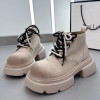 Women Ankle Boots Lace Up Vintage Chunky Motorcycle Boots Block Heel