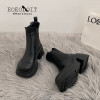 Eoeodoit 8 Cm Platform Boot Women High Block Heels Leather Motorcycle