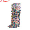 Print Pointed Toe Women Boots Over The Knee Slip On High Wedges Shoes