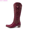 2023 Women Fashion Rivets Knee High Boots Low Heel Western Cowboy