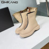 Autumn Winter Thick Sole Knight Boots Women Front Zipper Real Leather