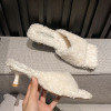 Fur Mid Heels Slippers New Trend Stilettos Women Cotton Shoes Autumn