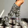 Colorful Snakeskin Leather Square High Heels Women Boots Mid Calf