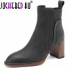 【JOCHEBED HU】Vintage Brand Concise Women Genuine Leather Ankle Boots