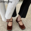 Mary Jane Style Square Toe Shoes | Mary Jane Women Velvet Shoes -