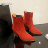 2023 Newest Autumn Suede Ankle Boots Solid Pointy Toe Chunky Heel