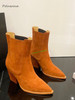 2023 Newest Autumn Suede Ankle Boots Solid Pointy Toe Chunky Heel