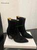 2023 Newest Autumn Suede Ankle Boots Solid Pointy Toe Chunky Heel