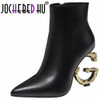 【jochebed Hu】genuine Leather High Heeled Ankle Boots Luxury Brand