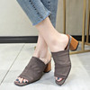 Peep Toe Slippers Soft Square heel Shoes Med Big Size Platform Flock