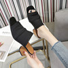 Peep Toe Slippers Soft Square heel Shoes Med Big Size Platform Flock