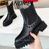 Autumn 2023 Leather Slip On Platform Motorcycle Boots Rivet Decor