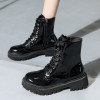 Autumn Women PU Leather Ankle Boots Glossy Punk Lace Up Platform