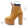 Women's Chunky Heeled Short Boots Round Toe Lace Up High Heels Solid