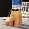 Women's Fashion Chunky Heeled Short Boots Round Toe Lace Up High Heels