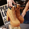 Women's Fashion Chunky Heeled Short Boots Round Toe Lace Up High Heels