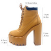 Women's Fashion Chunky Heeled Short Boots Round Toe Lace Up High Heels