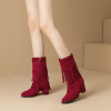 2023 Autumn And Winter New Short Boots Women Tassel Coarse 7.5cm High