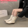 Women's Boots Thick Heel Vintage Brown V Neck Slim Denim Boots 2023