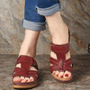 New Summer Women Wedge Sandals Vintage Anti Slip Pu Leather Casual