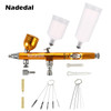Airbrush Dual Action Gravity Feed 0.3mm Nozzle Spray Gun Red/Gold Cake Decorating Brushes For Nail Manicure With Wrench Straw