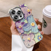 INS Glitter lens film oil painting floral phone case for iphone 13 11 14 12Pro 14pro 13Pro Max shockproof dot diamonds cover