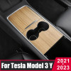 For Tesla Model 3 Model Y 2021 2022 2023 Center Console Panel Sticker Wood Grain Film Carbon Protective Cover Car Accessories